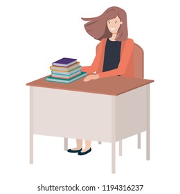 woman sitting in school chair and desk reading book