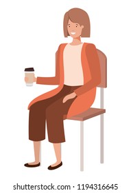 woman sitting in school chair drinking coffee