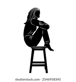 woman sitting sideways on a chair on a white background silhouette, vector