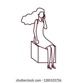 woman sitting with smartphone avatar character