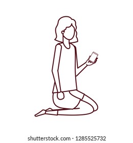 woman sitting with smartphone avatar character