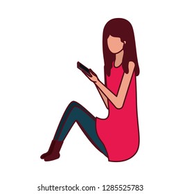 woman sitting with smartphone avatar character