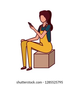 woman sitting with smartphone avatar character