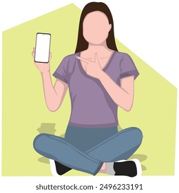 woman sitting and smartphone vector