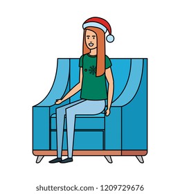 woman sitting in sofa with christmas clothes