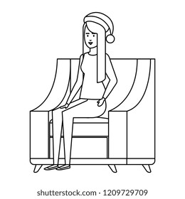 woman sitting in sofa with christmas clothes