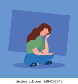 woman sitting with stress attack vector illustration design