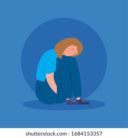 woman sitting with stress attack vector illustration design