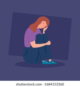 woman sitting with stress attack vector illustration design