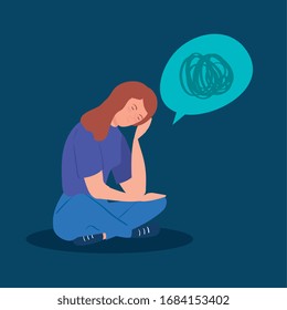 woman sitting with stress attack vector illustration design