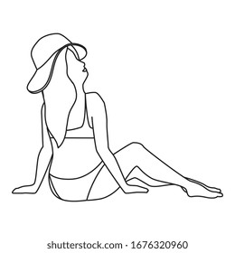 woman sitting with summer hat vector illustration design