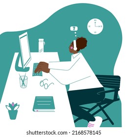 Woman sitting at the table studing working on the computer