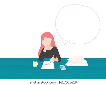 woman sitting at a table and thinking