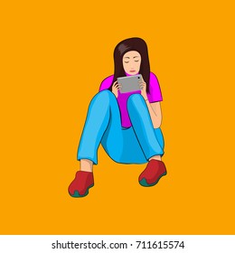 Woman sitting with tablet