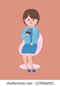 Woman sitting and talking on chair Announcer - Vector flat cartoon illustration