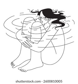 woman sitting underwater. Vector illustration