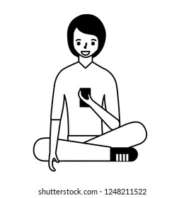 woman sitting using mobile