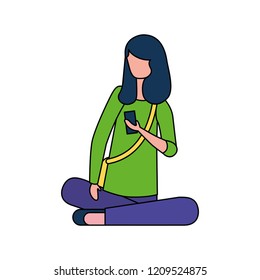 woman sitting using mobile device