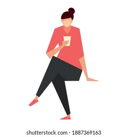 woman sitting using smartphone, people and gadgets vector illustration