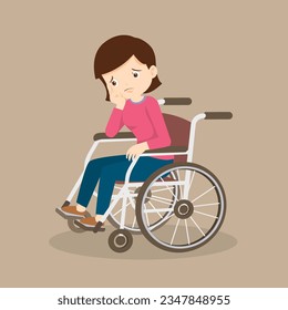 Woman is sitting in a wheelchair.female patient in wheelchair