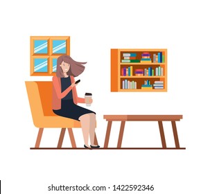 woman sitting in the work office with white background