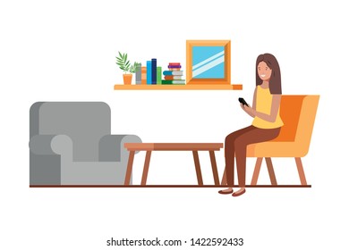 woman sitting in the work office with white background