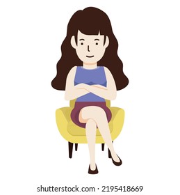 woman sitting Yellow modern chair cartoon vector