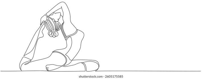 Woman sitting yoga Continuous one line drawing Vector illustration