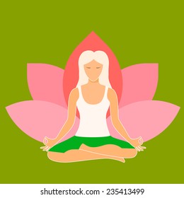 Woman sitting in yoga lotus position isolated