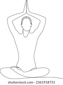 Woman sitting in yoga lotus position. Continuous drawing in one line. Vector illustration