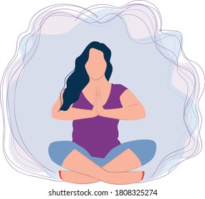 Woman is sitting in yoga pose