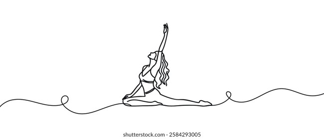 Woman sitting in yoga pose. Continuous one line drawing. Vector illustration