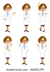 Woman six kinds of poses and gestures of the white coat