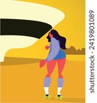 woman skating at mac museum sunset - flat character - vector illustration – linear illustration