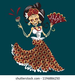 Woman skeleton at Day of the Dead party poster