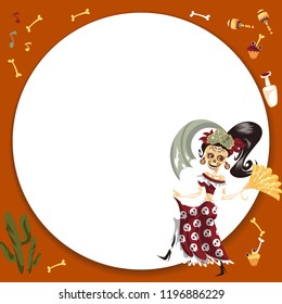 Woman skeleton in Mexican costume dancing poster