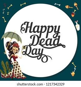 Woman skeleton in mystic dress with umbrella poster