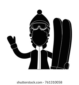 woman with ski equipment