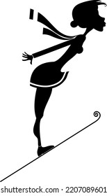 Woman a ski jumper. Illustration.
Winter sport. Young woman ski jumping. Black on white background
