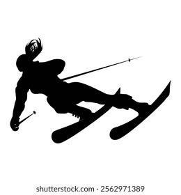 Woman Skier Silhouette Skiing in Winter Landscape