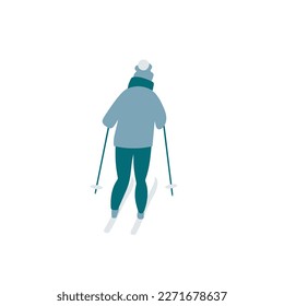 Vector de visión trasera de esquí femenino.