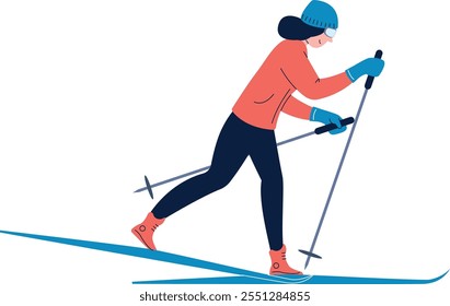 A woman is skiing down a slope with her skis on