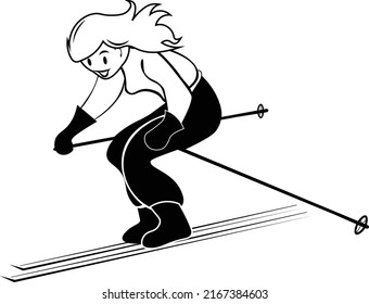 Woman Skiing Snow Mountain Vector Illustration