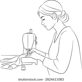 Woman skillfully sewing with modern sewing machine