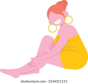 woman skin care, Beautiful young woman take care about her leg vector illustration