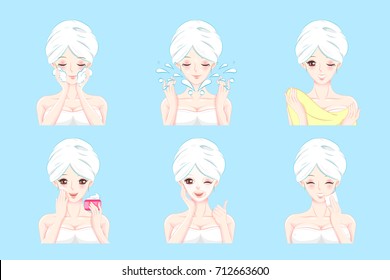 woman with skin care on the blue background