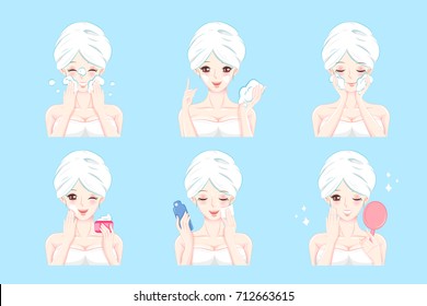 woman with skin care on the blue background