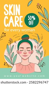 Woman skin care tempalte design for social media in vector illustration