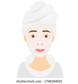 woman with skin care white facial mask vector