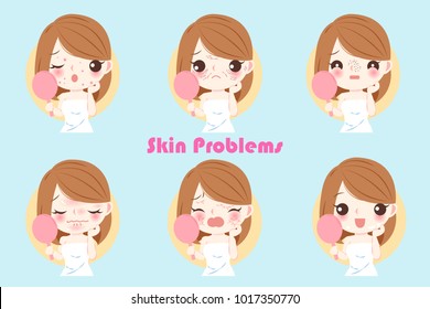 woman with skin problem on the blue background